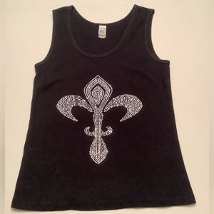 Chelona size XxxL black tank top. Black with embellished Fleur-de-Lis Gorgeous!